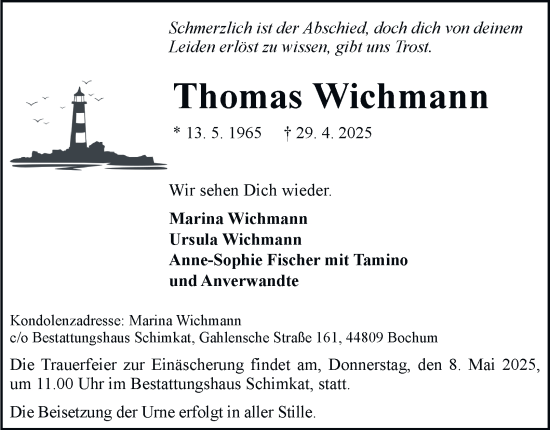 Traueranzeige von Thomas Wichmann von Tageszeitung