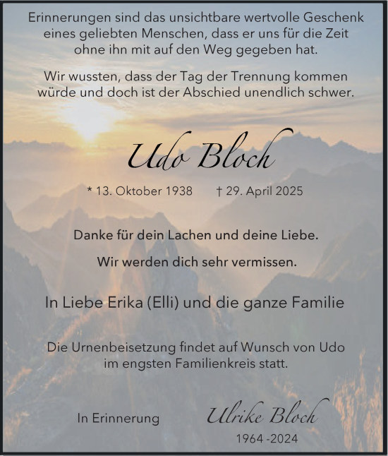 Traueranzeige von Udo Bloch von Tageszeitung