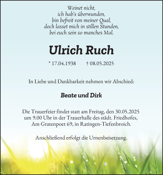Traueranzeige von Ulrich Ruch von Tageszeitung