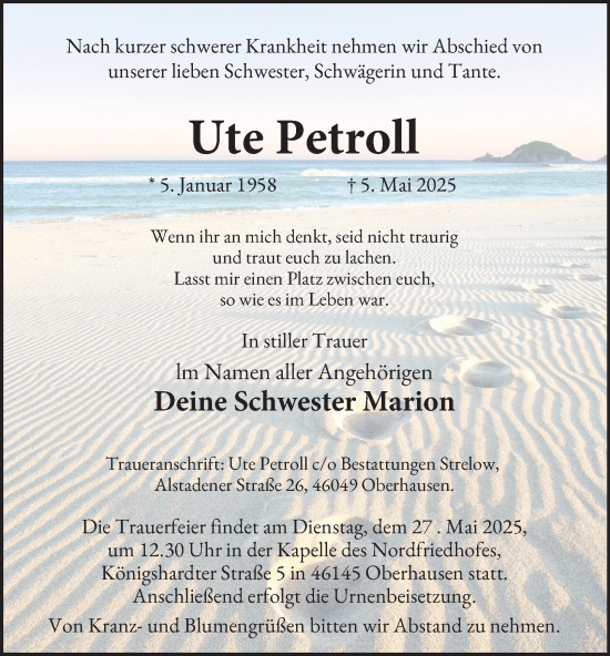 Traueranzeige von Ute Petroll von Tageszeitung