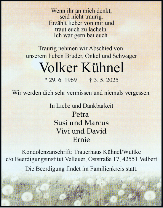 Traueranzeige von Volker Kühnel von Tageszeitung