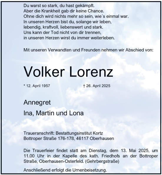 Traueranzeige von Volker Lorenz von Tageszeitung