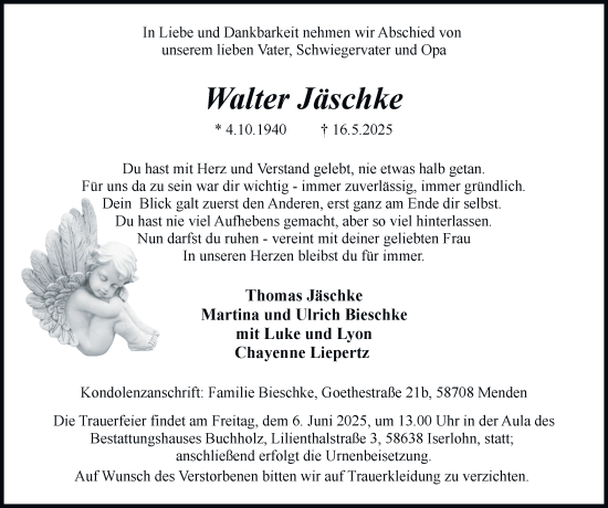 Traueranzeige von Walter Jäschke von Tageszeitung