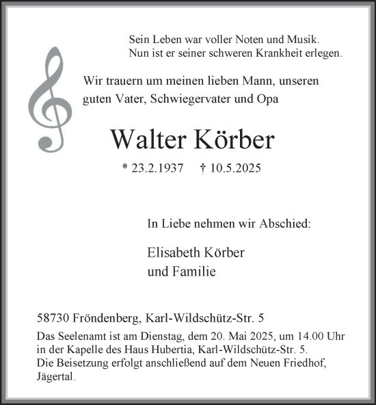 Traueranzeige von Walter Körber von Tageszeitung