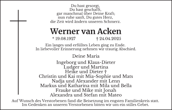 Traueranzeige von Werner van Acken von Tageszeitung