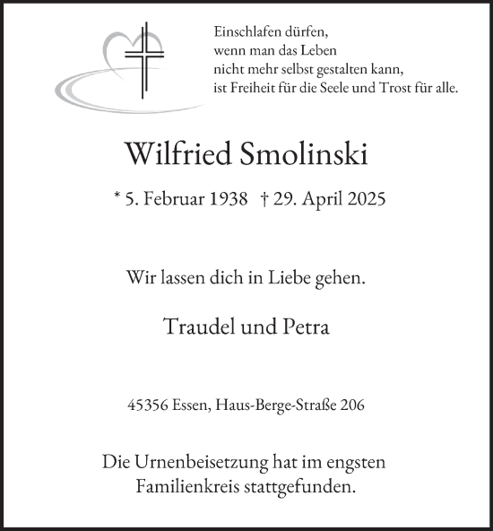 Traueranzeige von Wilfried Smolinski von Tageszeitung