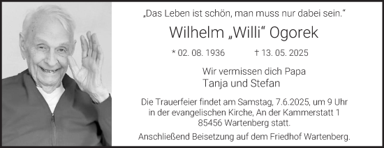 Traueranzeige von Wilhelm Ogorek von Tageszeitung