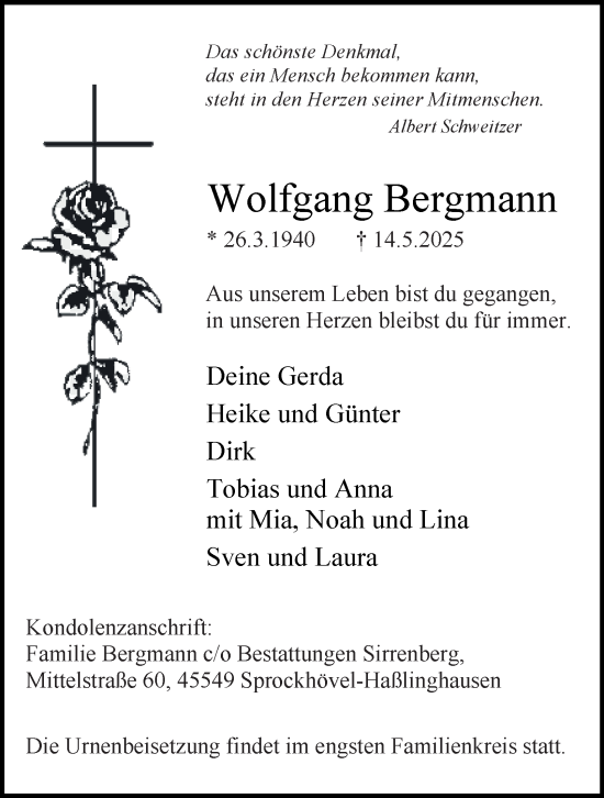 Traueranzeige von Wolfgang Bergmann von Tageszeitung