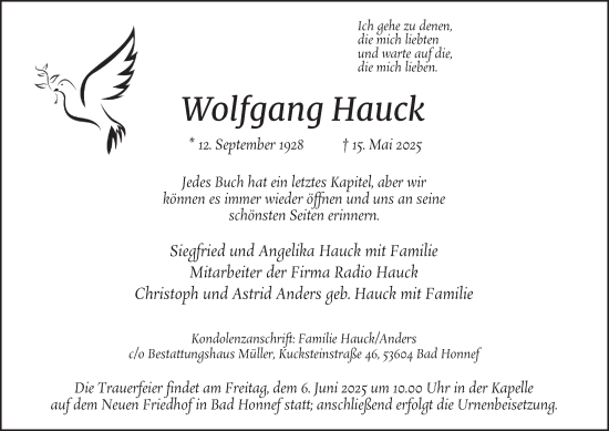 Traueranzeige von Wolfgang Hauck von Tageszeitung