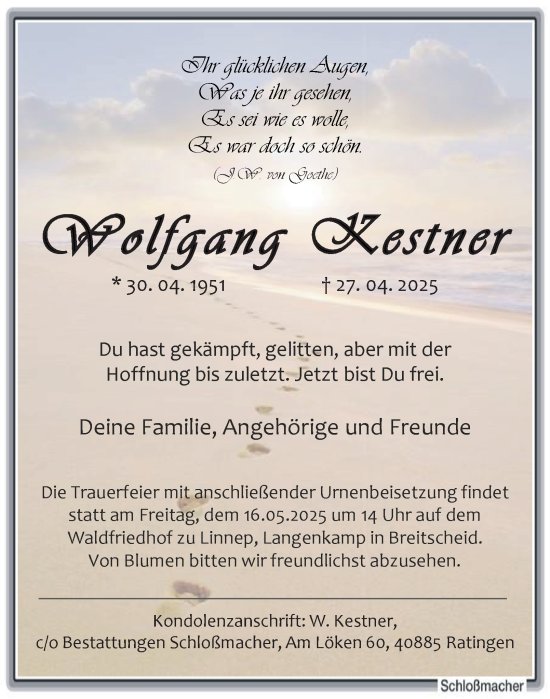 Traueranzeige von Wolfgang Kestner von Tageszeitung