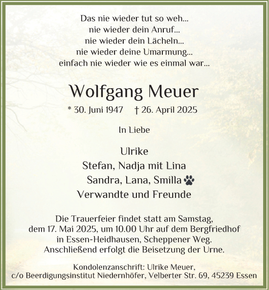 Traueranzeige von Wolfgang Meuer von Tageszeitung