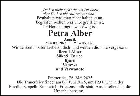 Traueranzeige von Petra Alber von FUNKE Mediengruppe
