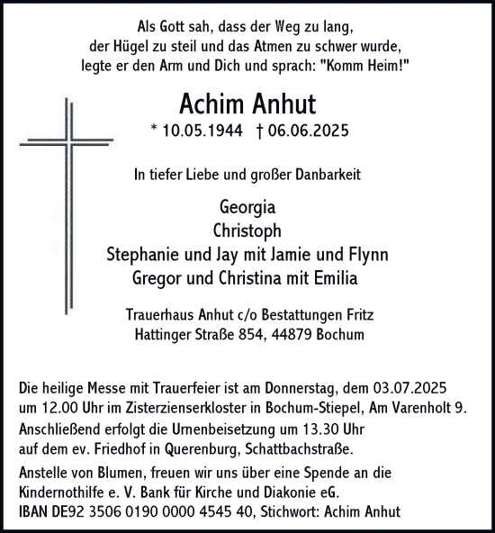 Traueranzeige von Achim Anhut von Tageszeitung