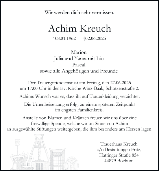 Traueranzeige von Achim Kreuch von Tageszeitung