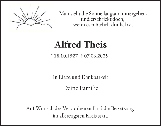 Traueranzeige von Alfred Theis von Tageszeitung