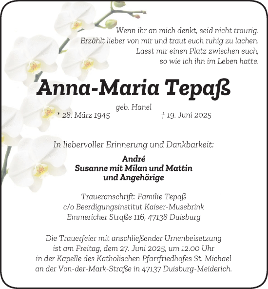 Traueranzeige von Anna-Maria Tepaß von Tageszeitung