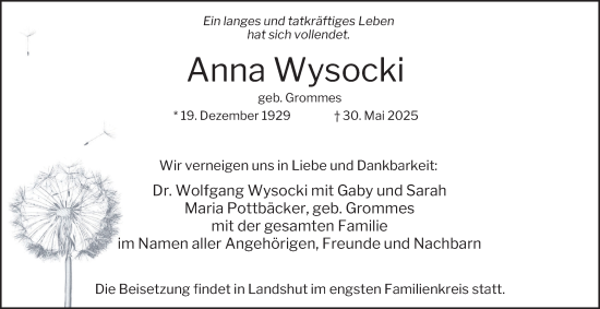 Traueranzeige von Anna Wysocki von Tageszeitung