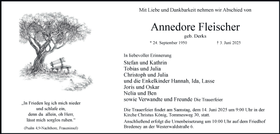 Traueranzeige von Annedore Fleischer von Tageszeitung