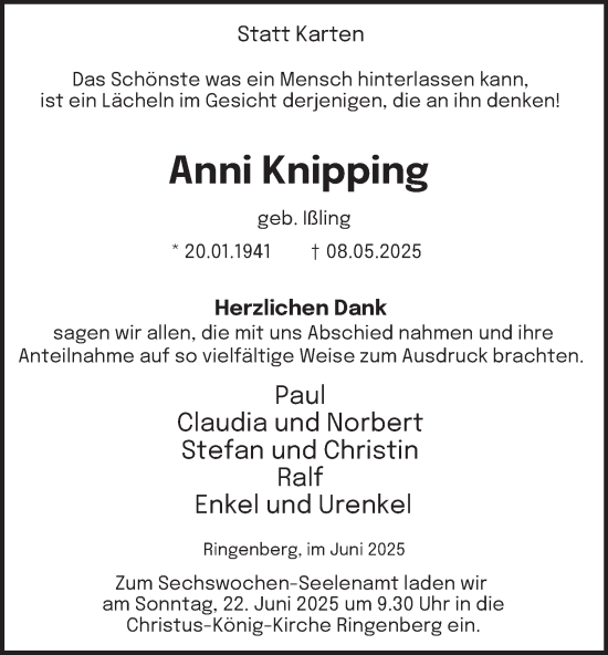 Traueranzeige von Anni Knipping von Tageszeitung