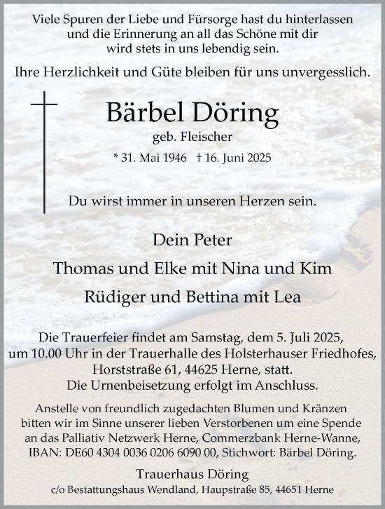 Traueranzeige von Bärbel Döring von Tageszeitung