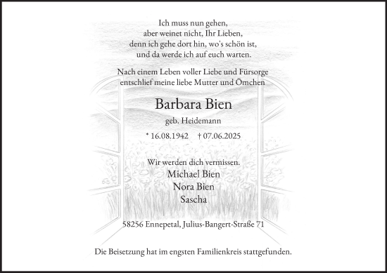 Traueranzeige von Barbara Bien von Tageszeitung