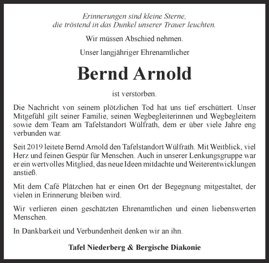 Traueranzeige von Bernd Arnold von Tageszeitung