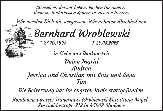 Traueranzeige von Bernhard Wroblewski von Tageszeitung
