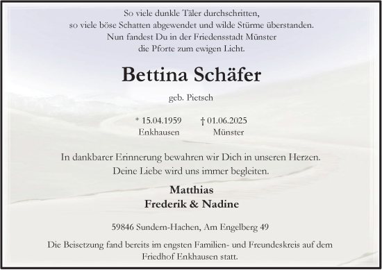 Traueranzeige von Bettina Schäfer von Tageszeitung
