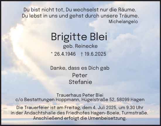 Traueranzeige von Brigitte Blei von Tageszeitung
