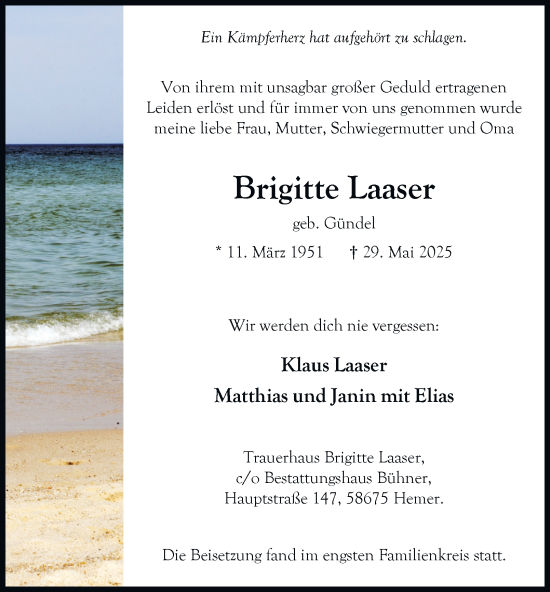 Traueranzeige von Brigitte Laaser von Tageszeitung