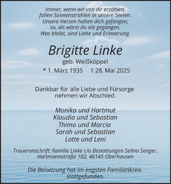 Traueranzeige von Brigitte Linke von Tageszeitung