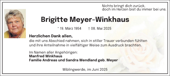 Traueranzeige von Brigitte Meyer-Winkhaus von Tageszeitung