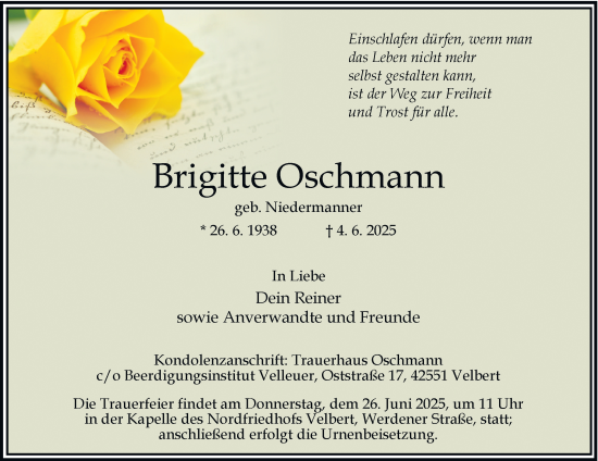 Traueranzeige von Brigitte Oschmann von Tageszeitung