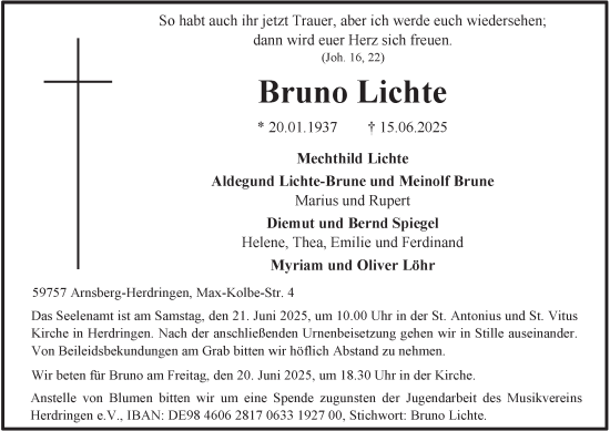 Traueranzeige von Bruno Lichte von Tageszeitung