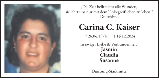 Traueranzeige von Carina Kaiser von Tageszeitung