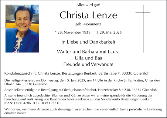 Traueranzeige von Christa Lenze von Tageszeitung