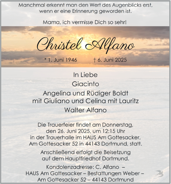Traueranzeige von Christel Alfano von Tageszeitung