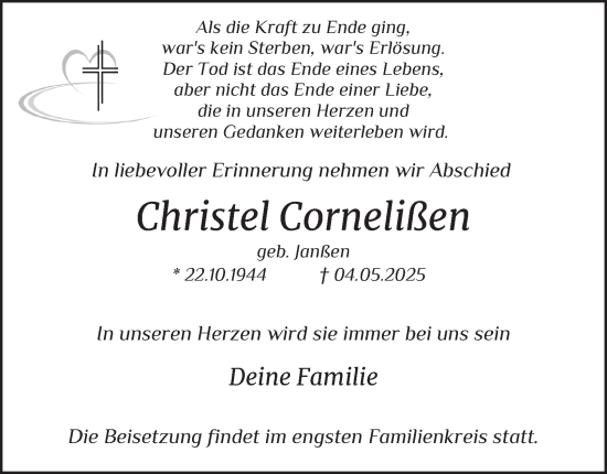 Traueranzeige von Christel Cornelißen von Tageszeitung
