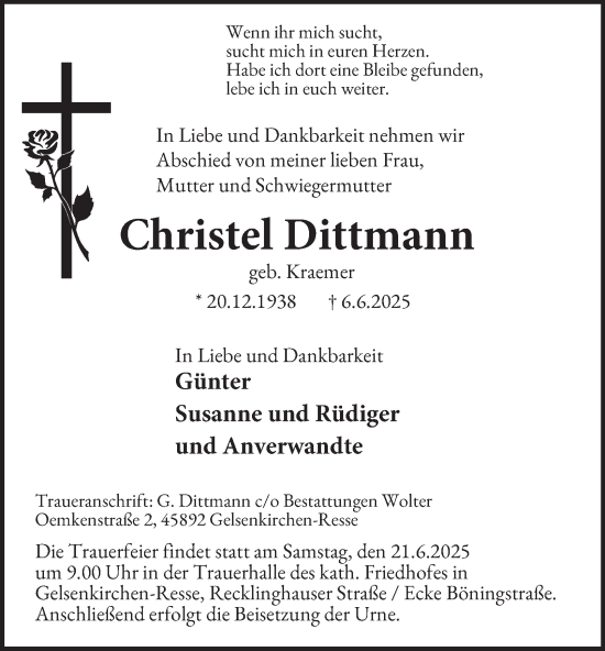 Traueranzeige von Christel Dittmann von Tageszeitung