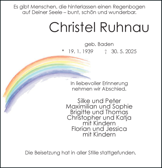 Traueranzeige von Christel Ruhnau von Tageszeitung