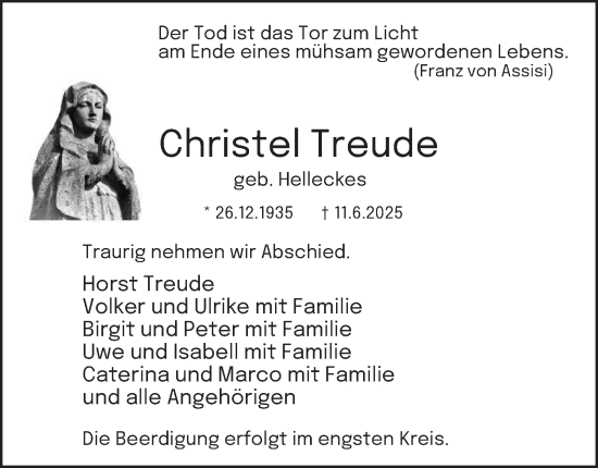 Traueranzeige von Christel Treude von Tageszeitung