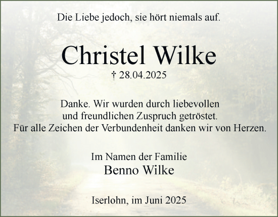 Traueranzeige von Christel Wilke von Tageszeitung