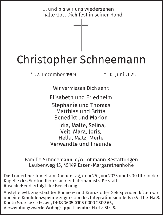 Traueranzeige von Christopher Schneemann von Tageszeitung