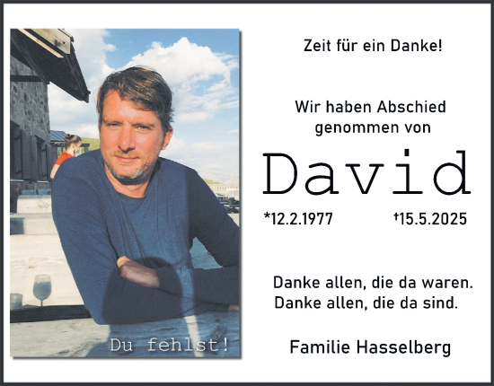 Traueranzeige von David Hasselberg von Tageszeitung