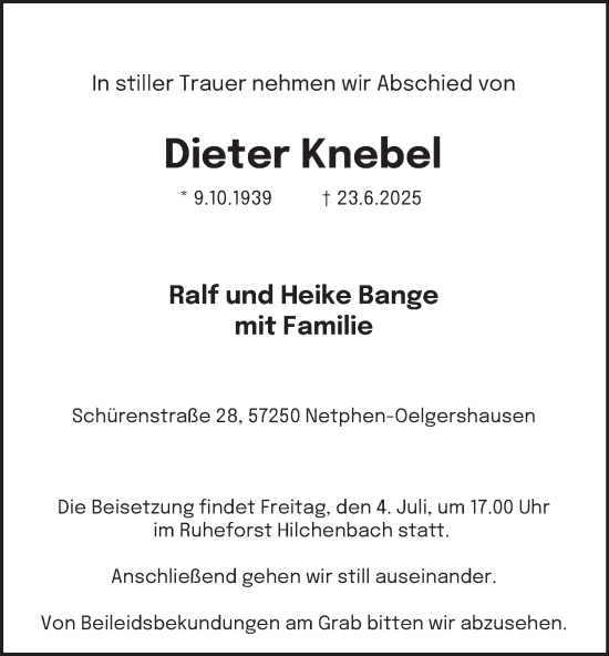 Traueranzeige von Dieter Knebel von Tageszeitung