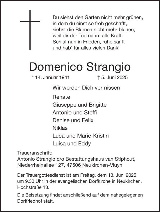 Traueranzeige von Domenico Strangio von Tageszeitung