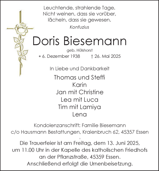 Traueranzeige von Doris Biesemann von Tageszeitung