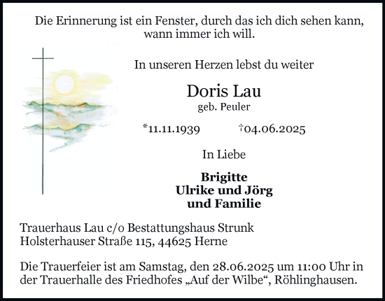 Traueranzeige von Doris Lau von Tageszeitung