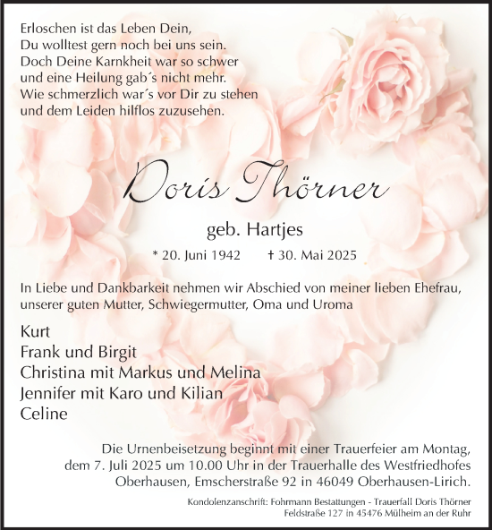 Traueranzeige von Doris Thörner von Tageszeitung