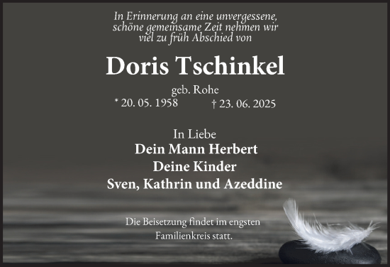 Traueranzeige von Doris Tschinkel von Tageszeitung